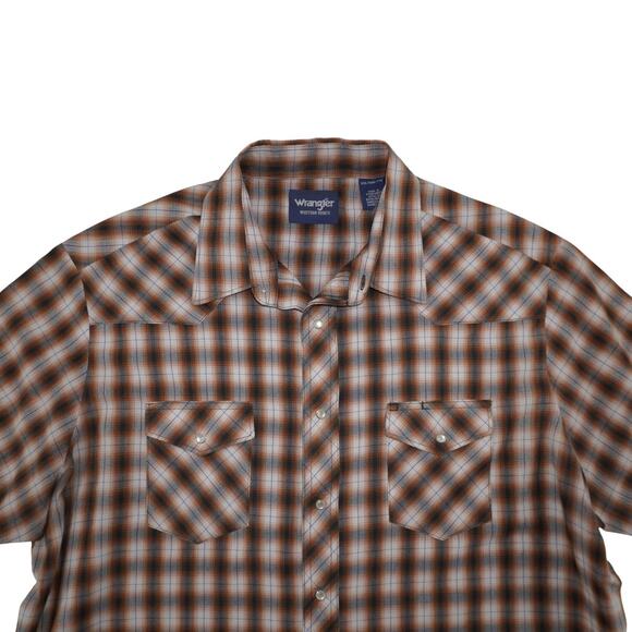Wrangler Western Short Sleeve Shirt XXL Mens – Pearl Snaps Plaid Cowboy Rodeo - Picture 3 of 5